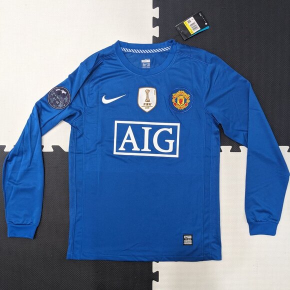 Ronaldo #7 Manchester United 2008/09 UCL Blue Away Nike Longsleeve Jersey - Picture 1 of 11